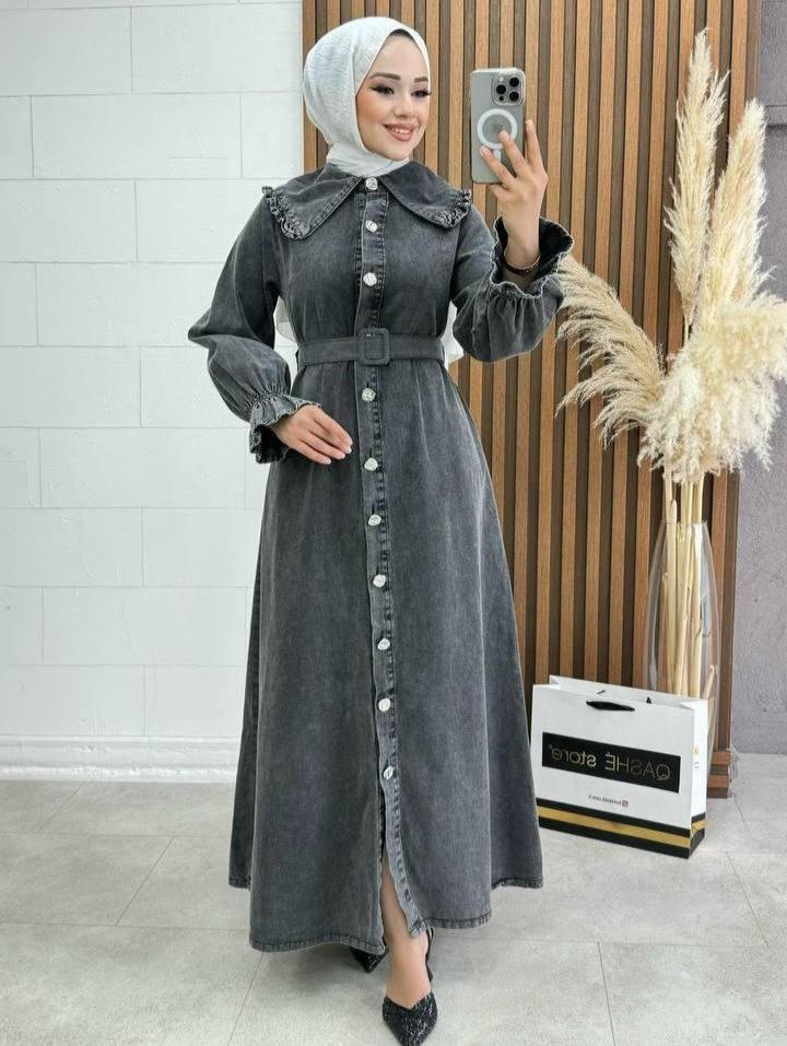 Blossom New Collection:Premium Quality Gray Denim/Jean Dress Gray / L Blossom New Collection:Premium Quality Gray Denim/Jean Dress Gray / L