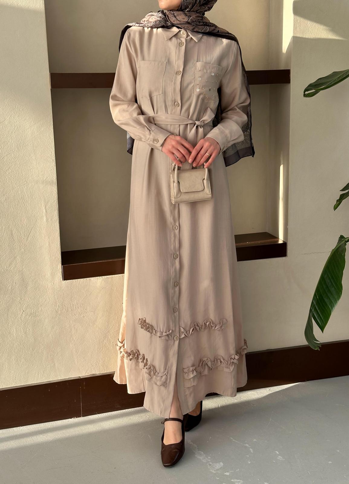 Elegant Cotton\Linen Beige Dress Blossom Collection