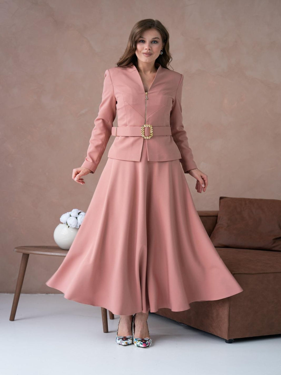 Blossom Collection Chic Two-Piece Rose Pink Set (Top & Skirt)