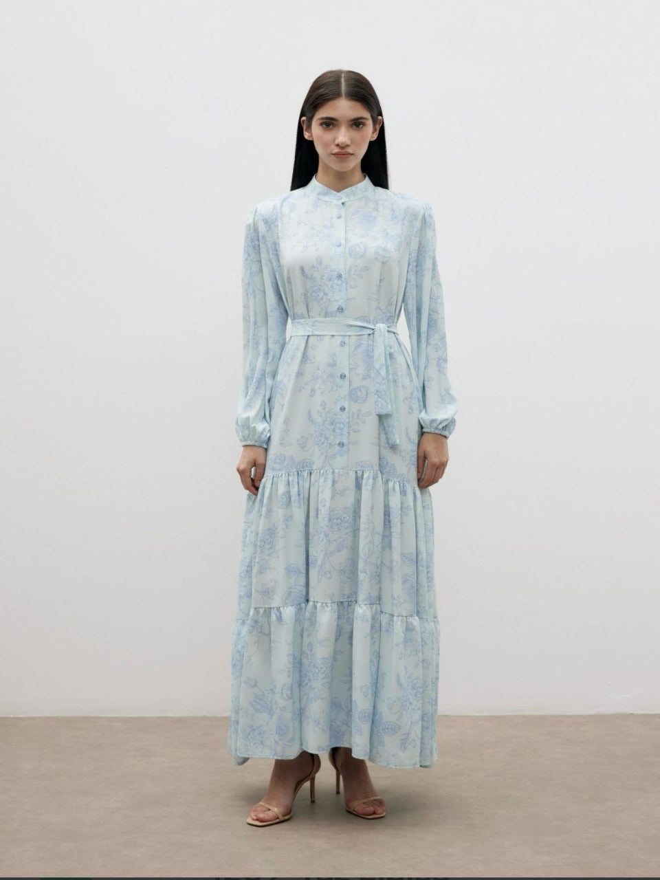 Floral Printed Baby Blue Summer Dress Blossom Collection