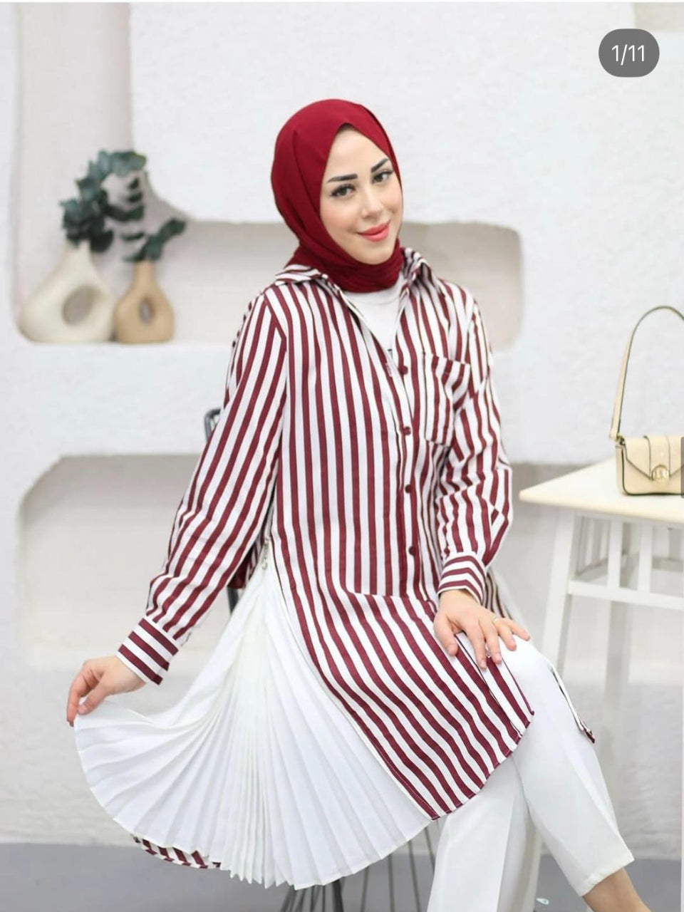 Red Stripe Blossom Collection Linen-Cotton Shirt