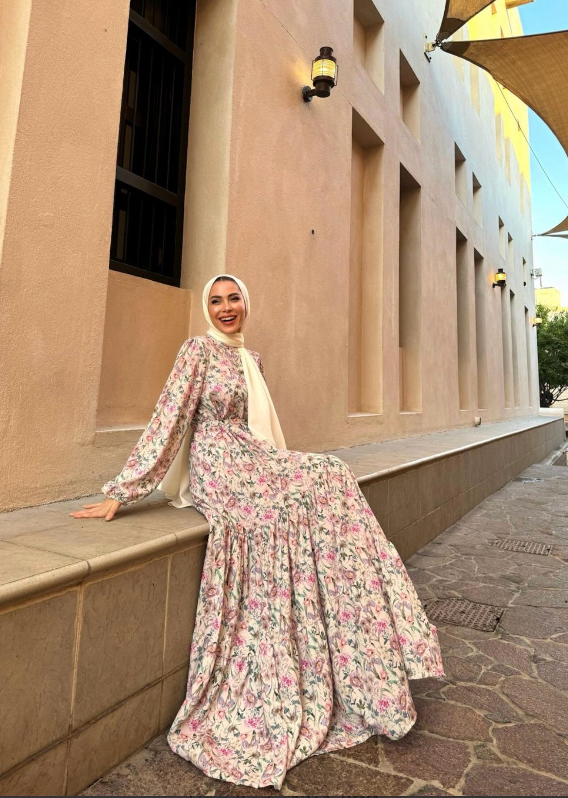 Spring Floral Printed Light Blue Summer Dress Blossom Collection