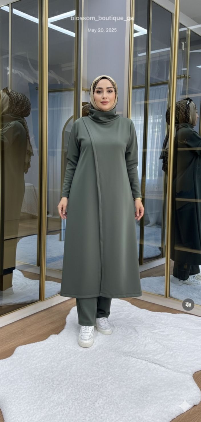 Asymmetrical Khaki Green Scuba Set Modest Chic