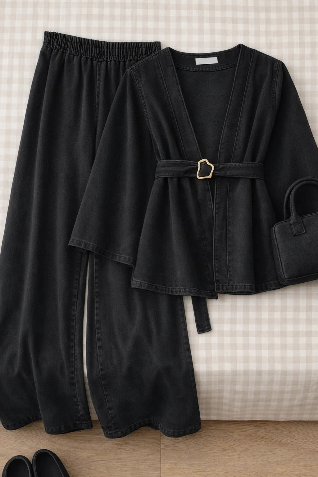 Denim Pants Kimono Set