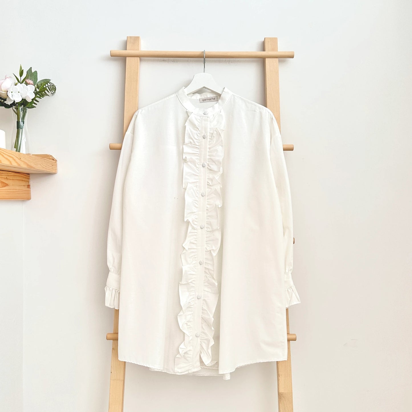 Front Ruffle Detail Tunic Shirt