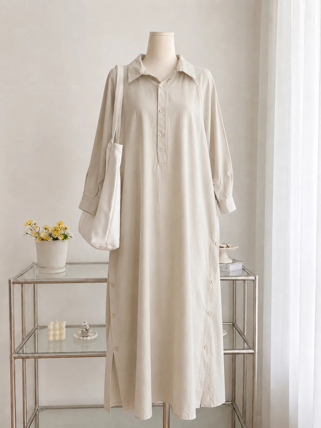 Side Button Detail Shirt Dress
