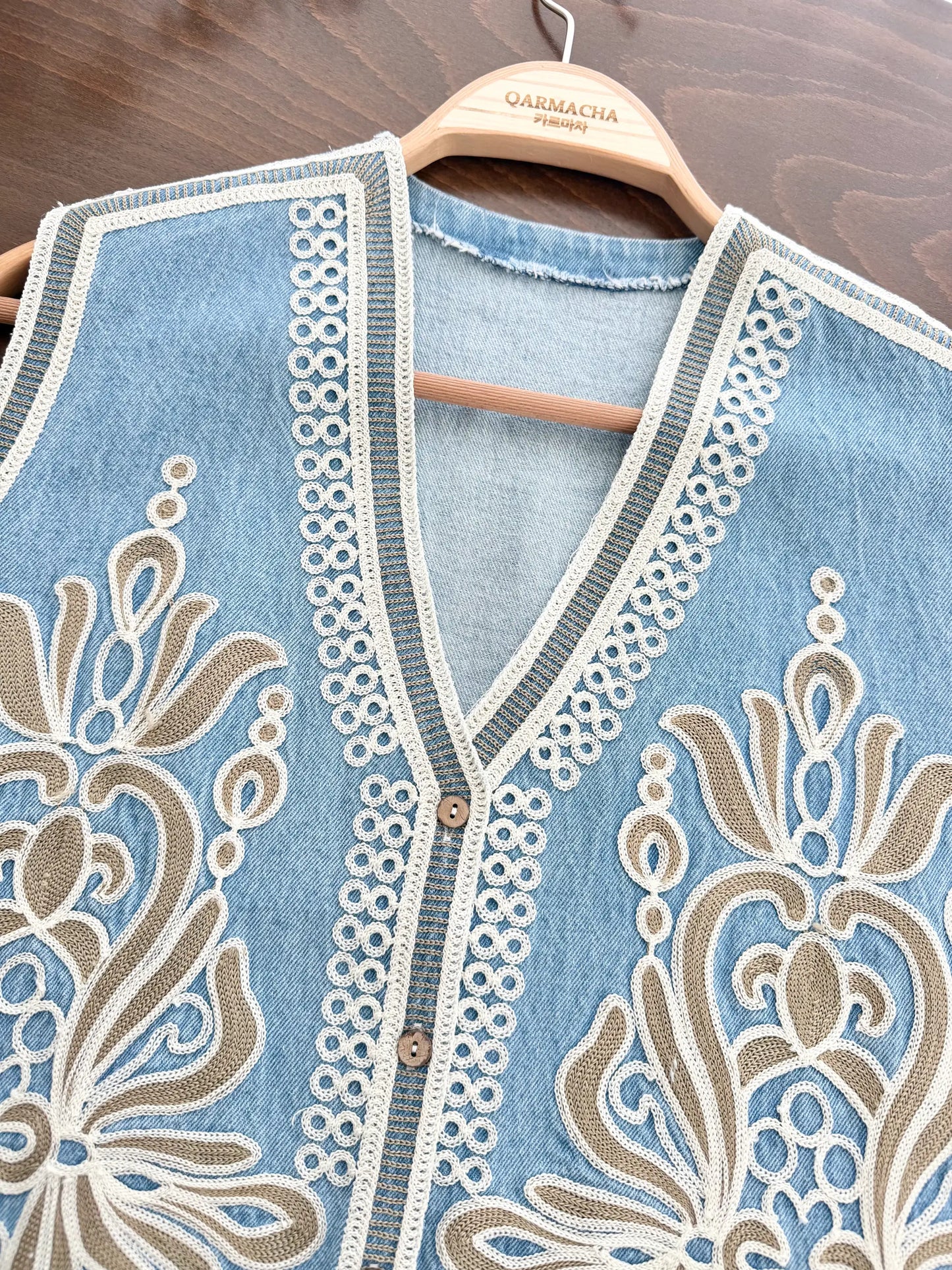 Ethnic Embroidered Denim Yelek