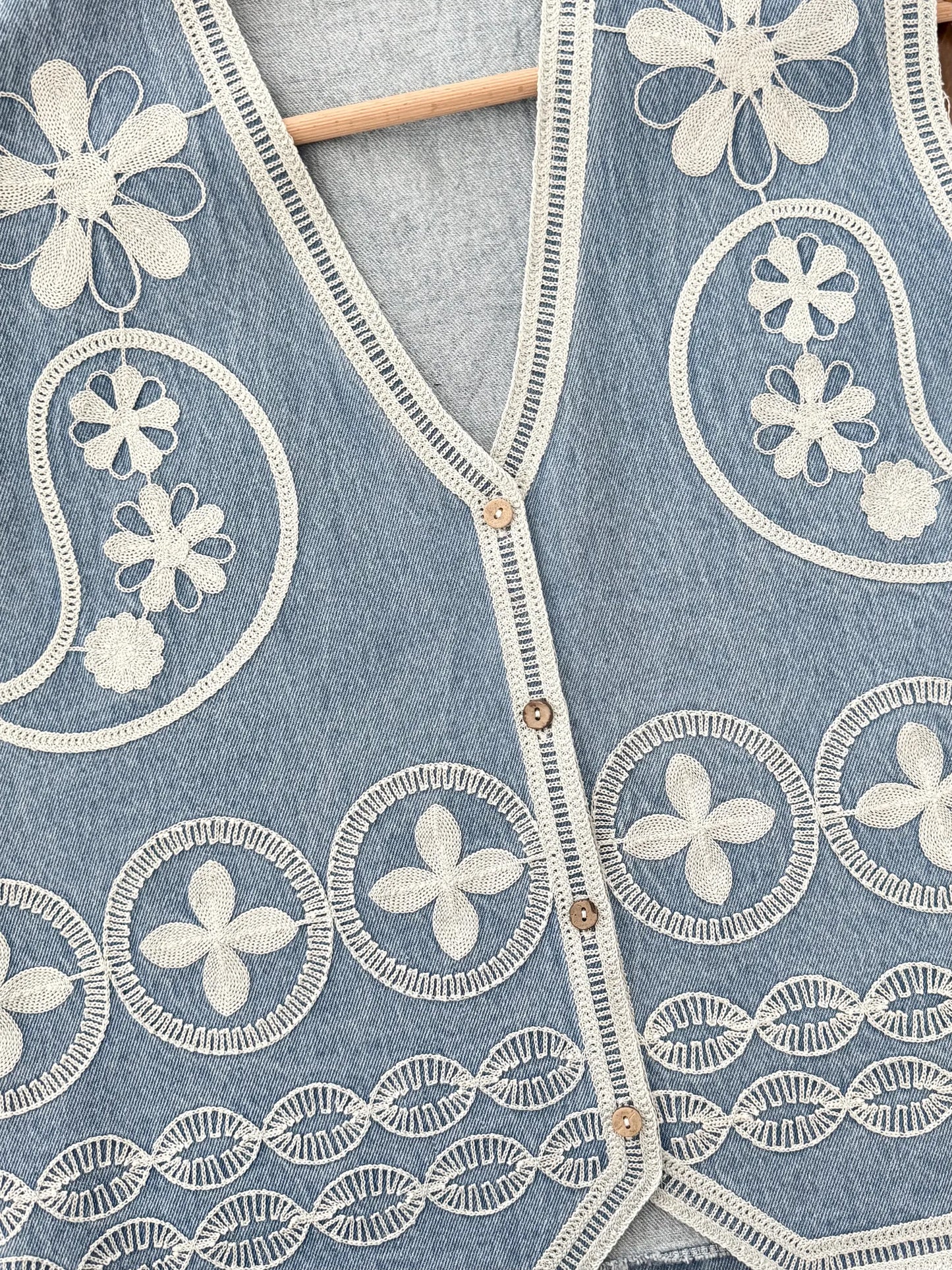 Chain Embroidered Denim Yelek