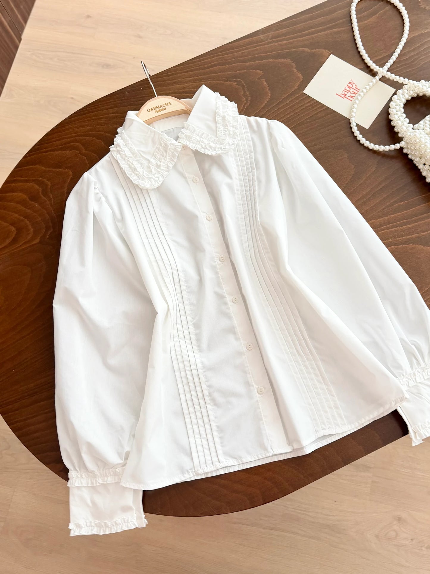 Ruffle Neck Stitch Detail Shirt
