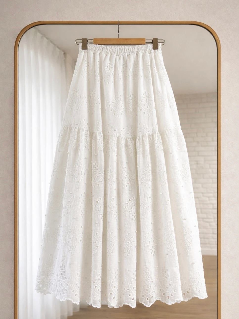 Pearl Detail Broderie Skirt