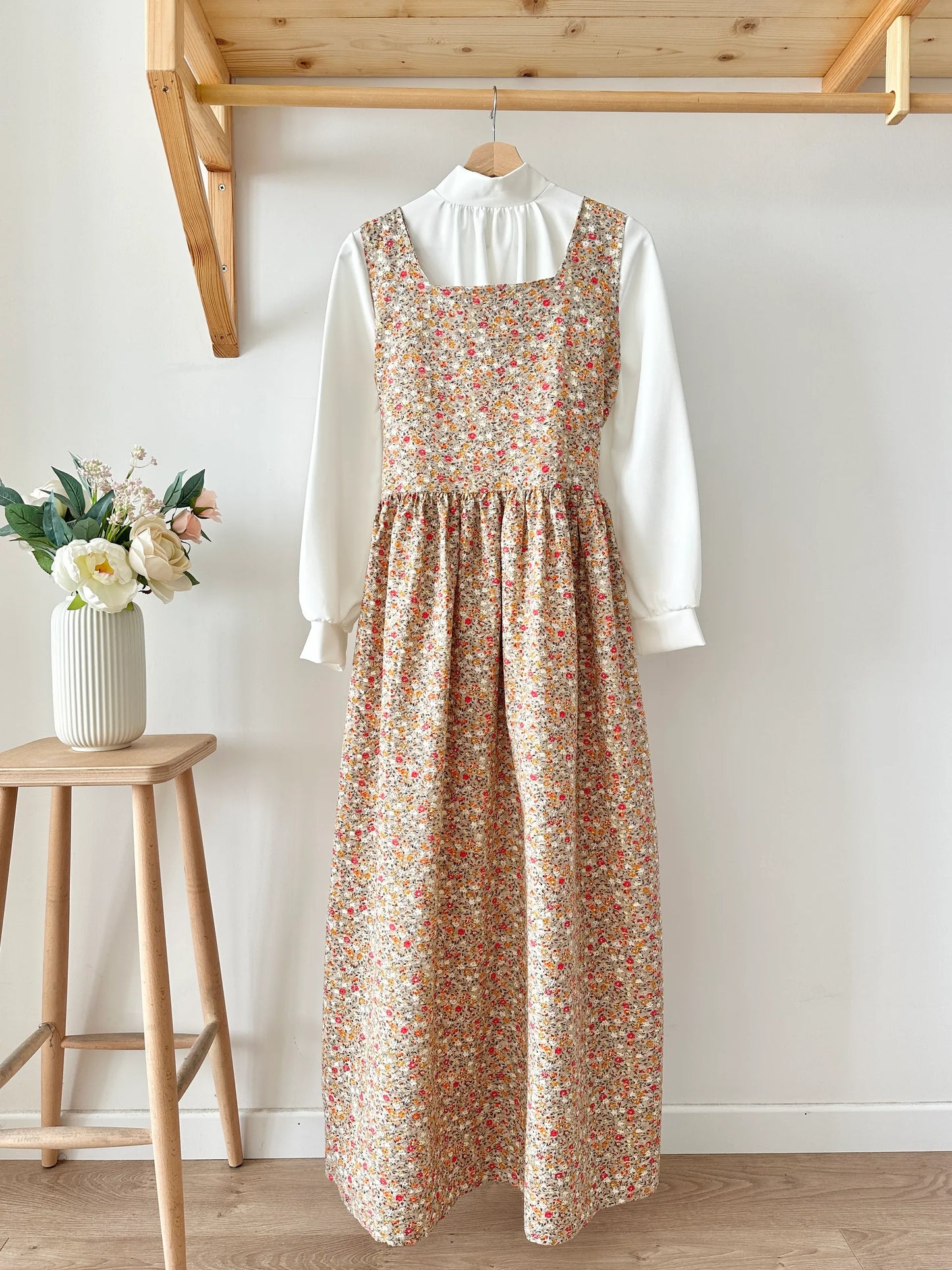 Floral Poplin Vest & Collar Gathered Shirt Set