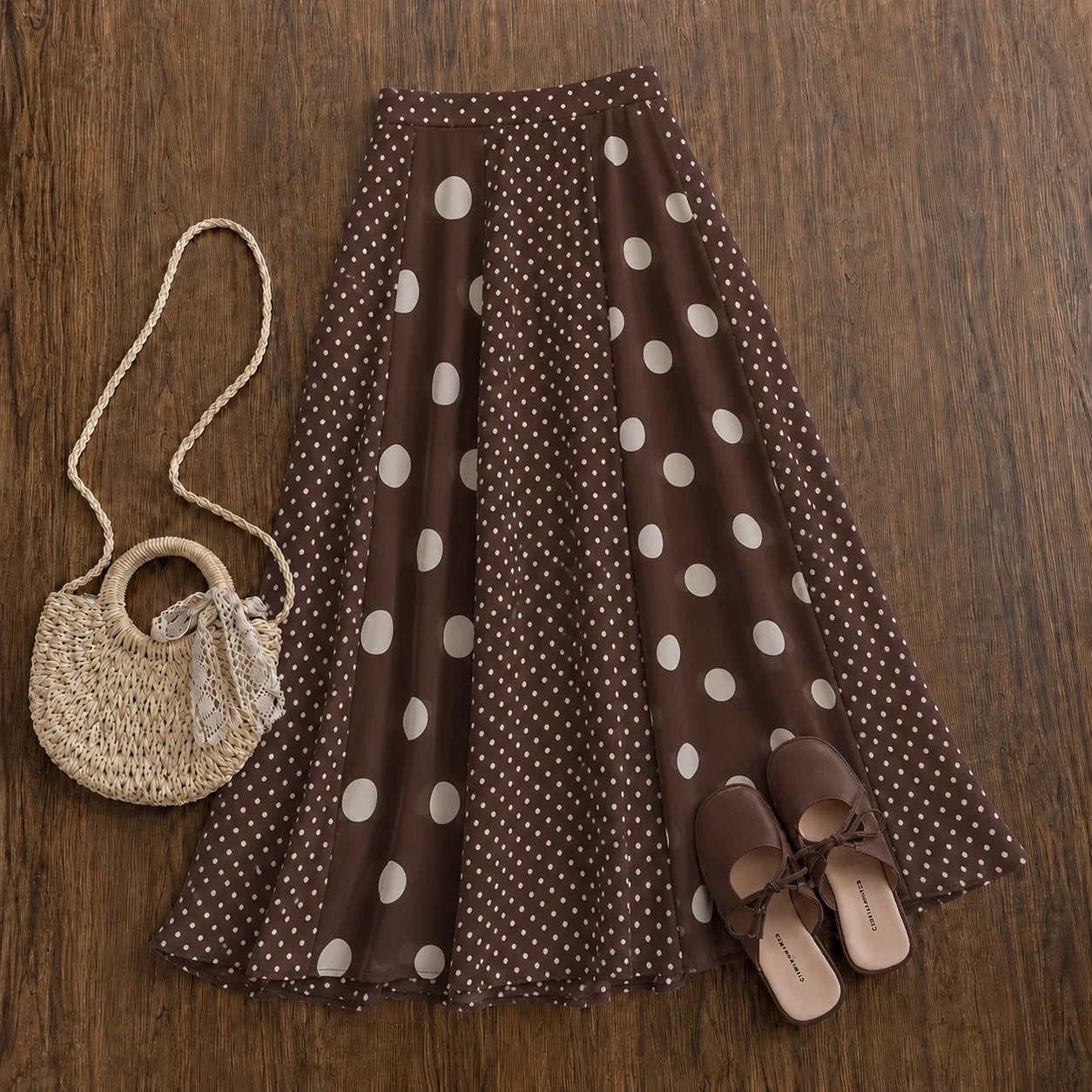 Benekli Chiffon Flared Skirt