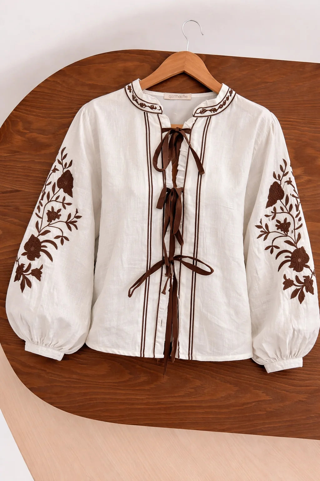 Embroidered Tie Blouse