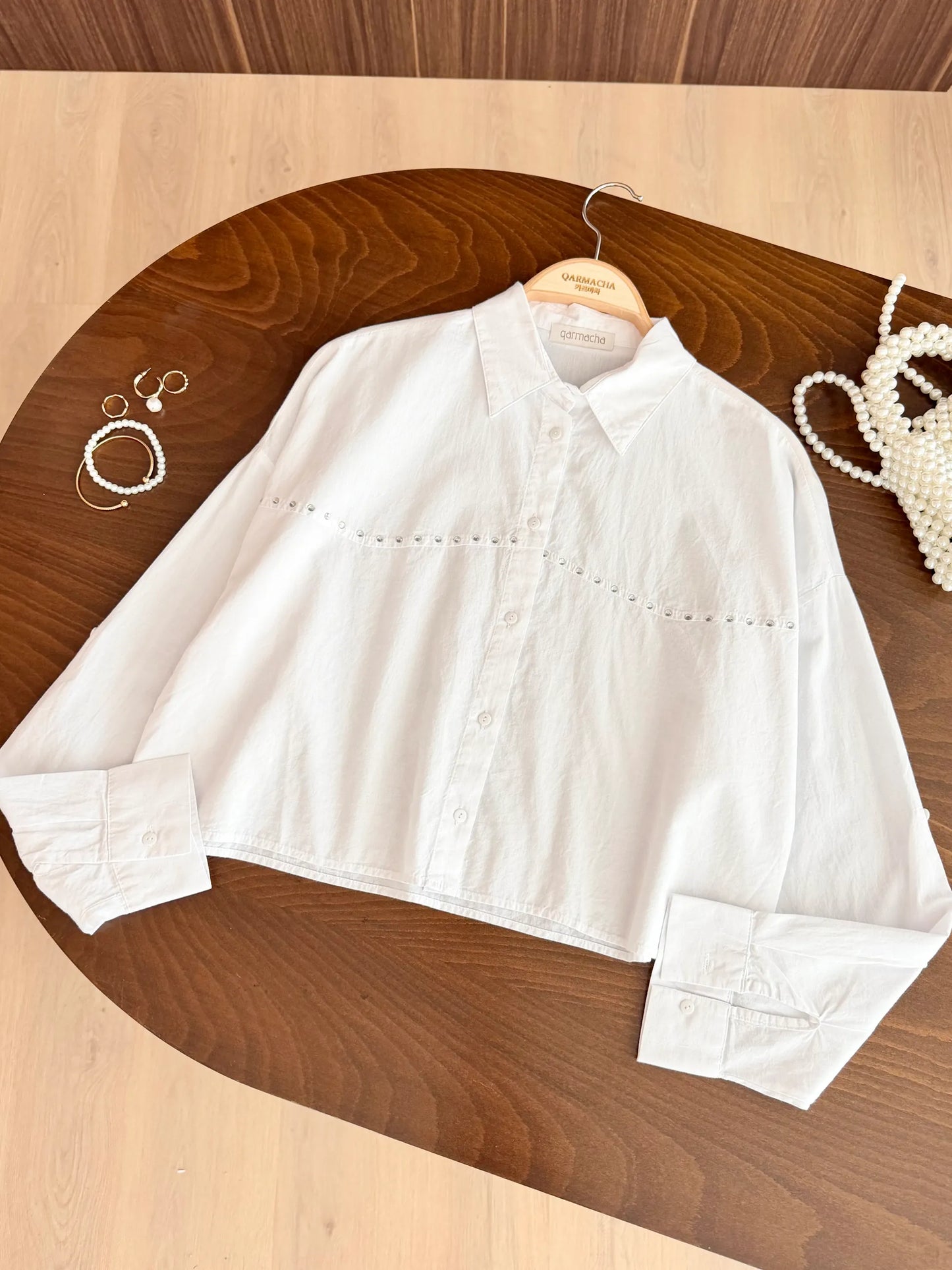 Mini Rhinestone Crop Shirt