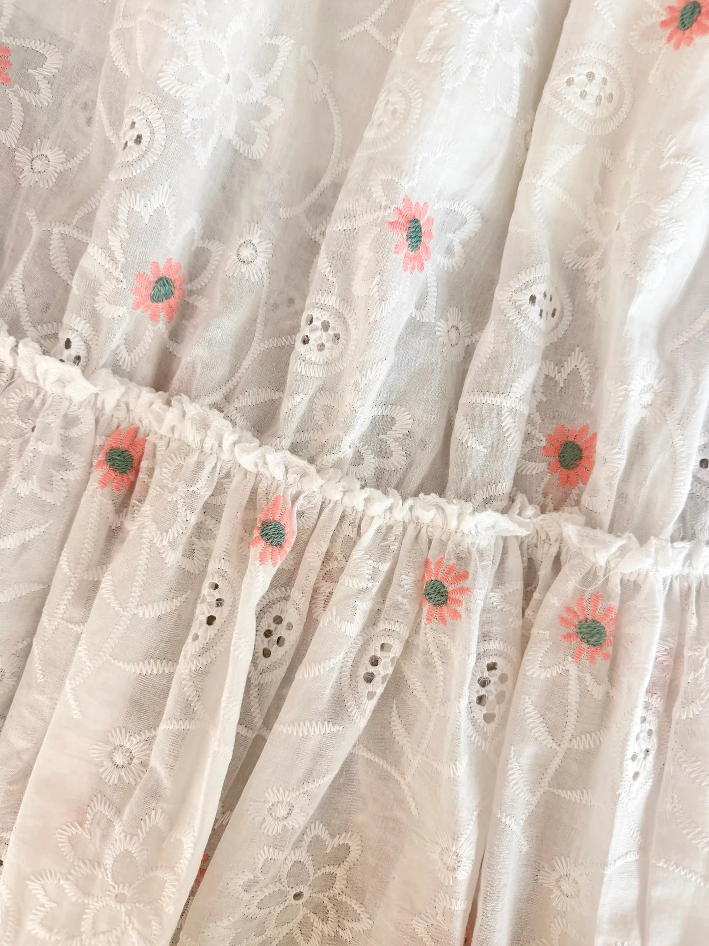Daisy Embroidered Scalloped Ruffled Skirt