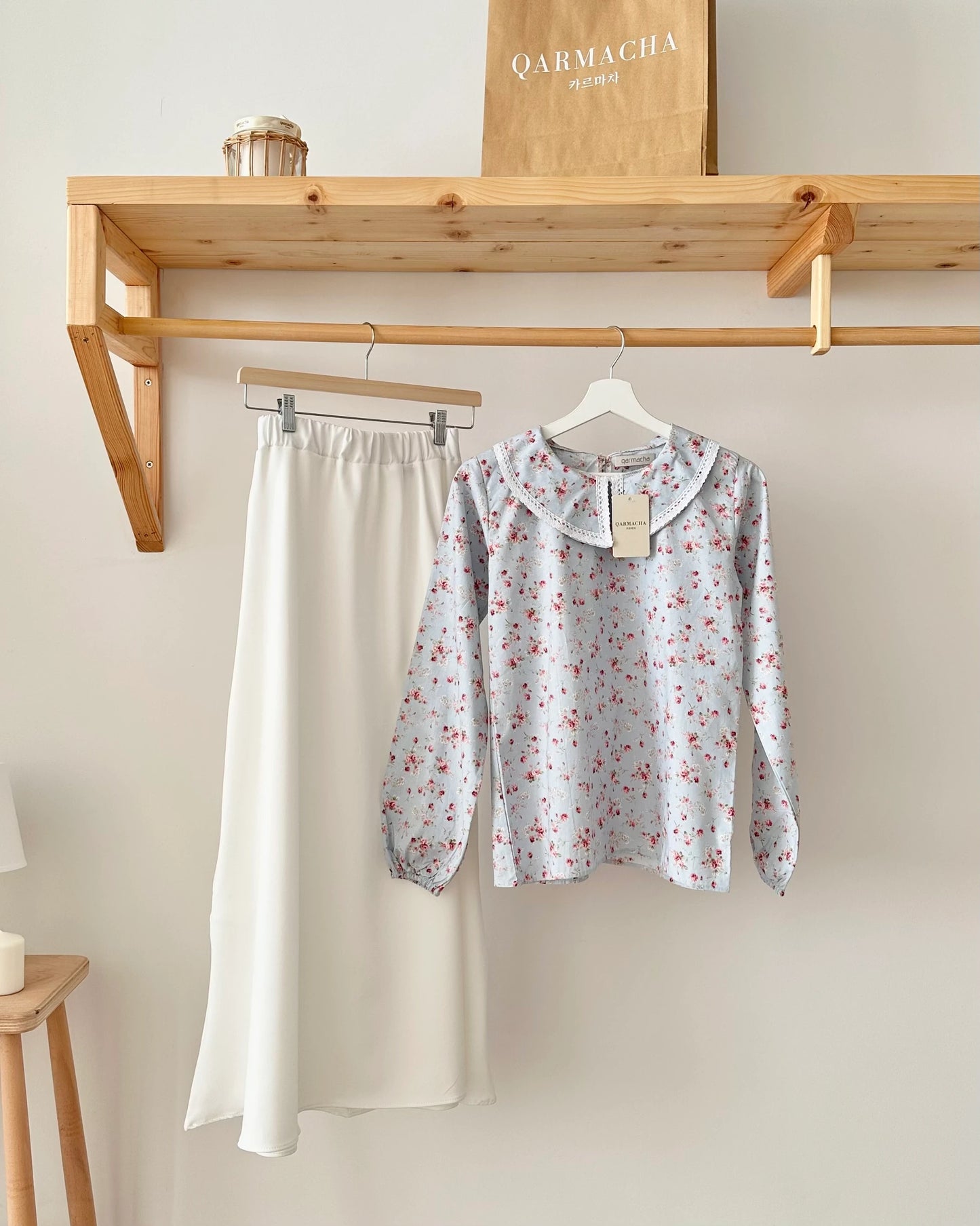 Collared Floral Patterned Shirt & Skirt Set