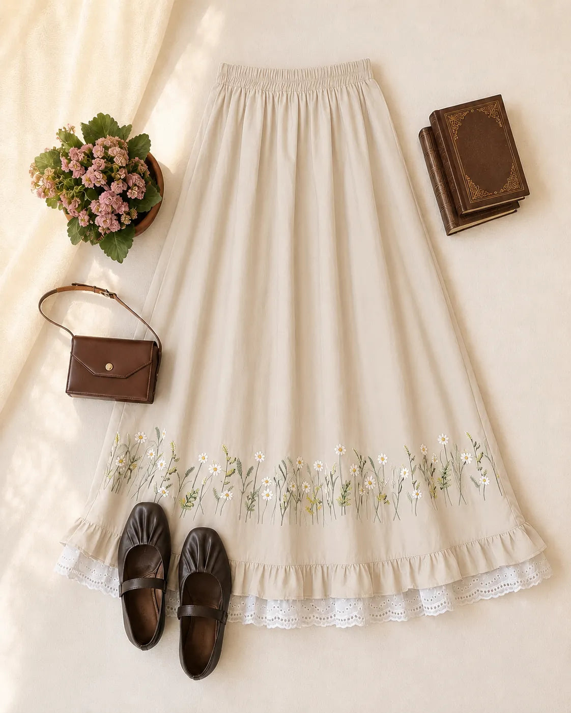 Daisy Embroidered Flared Skirt