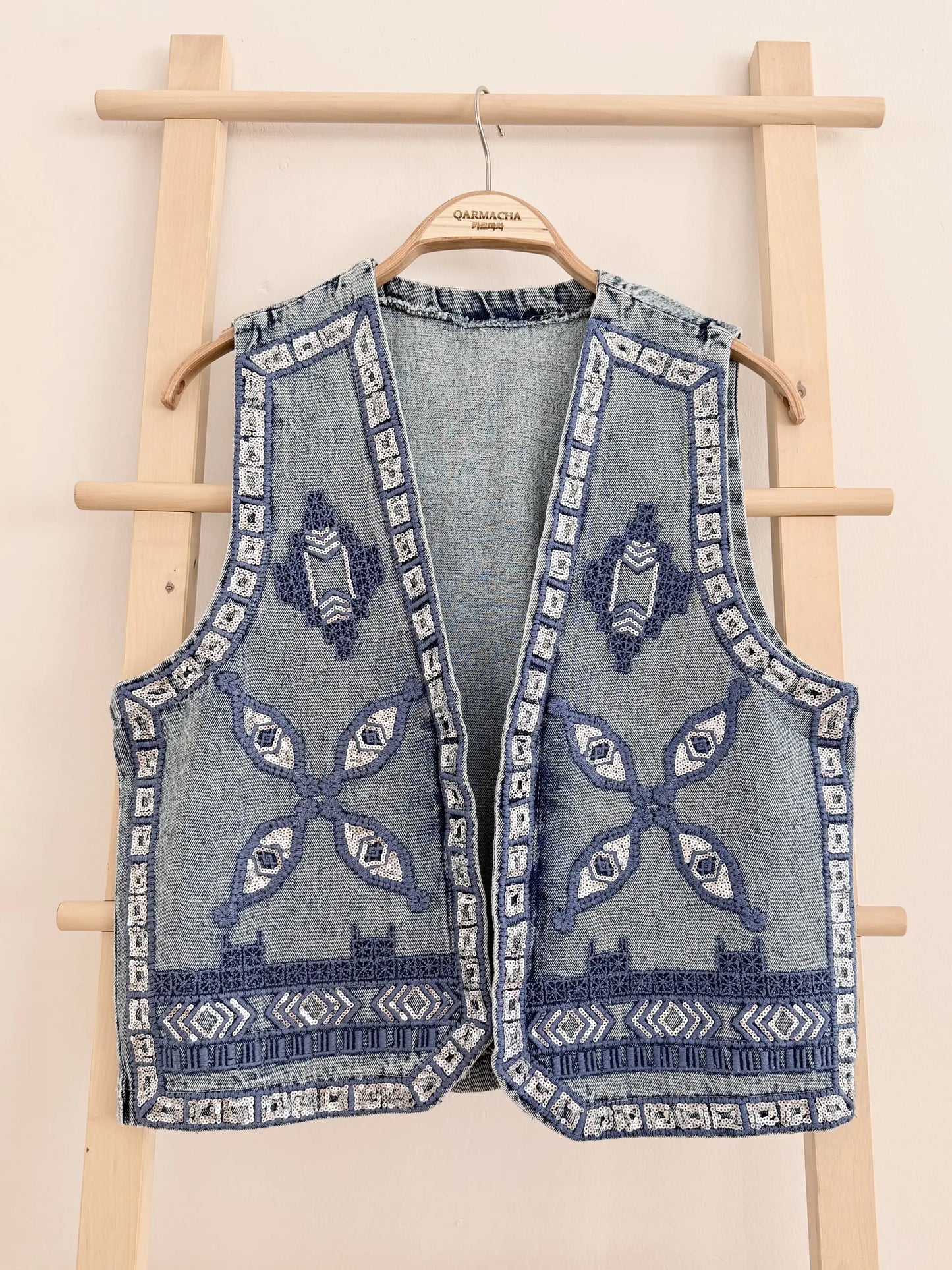 Pul Embroidered Denim Yelek