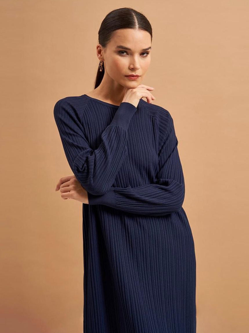 Blossom Collection Nuss Knitwear Fall & Winter Navy Blue Dress 1 / Navy Blue Blossom Collection Nuss Knitwear Fall & Winter Navy Blue Dress 1 / Navy Blue