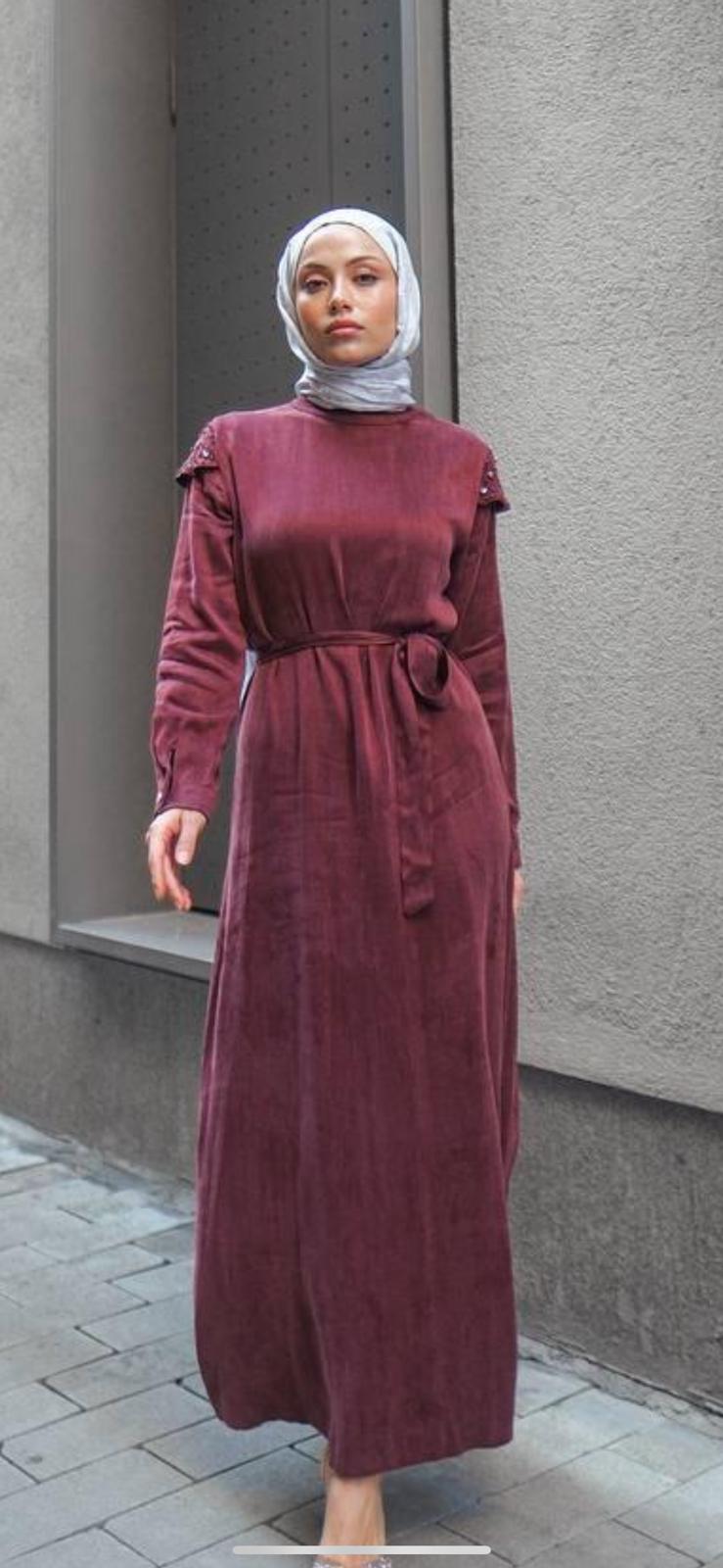 Luxury Silky Burgundy Dress With Embellished Shoulders