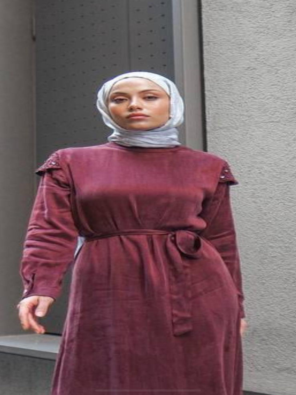 Luxury Silky Burgundy Dress With Embellished Shoulders