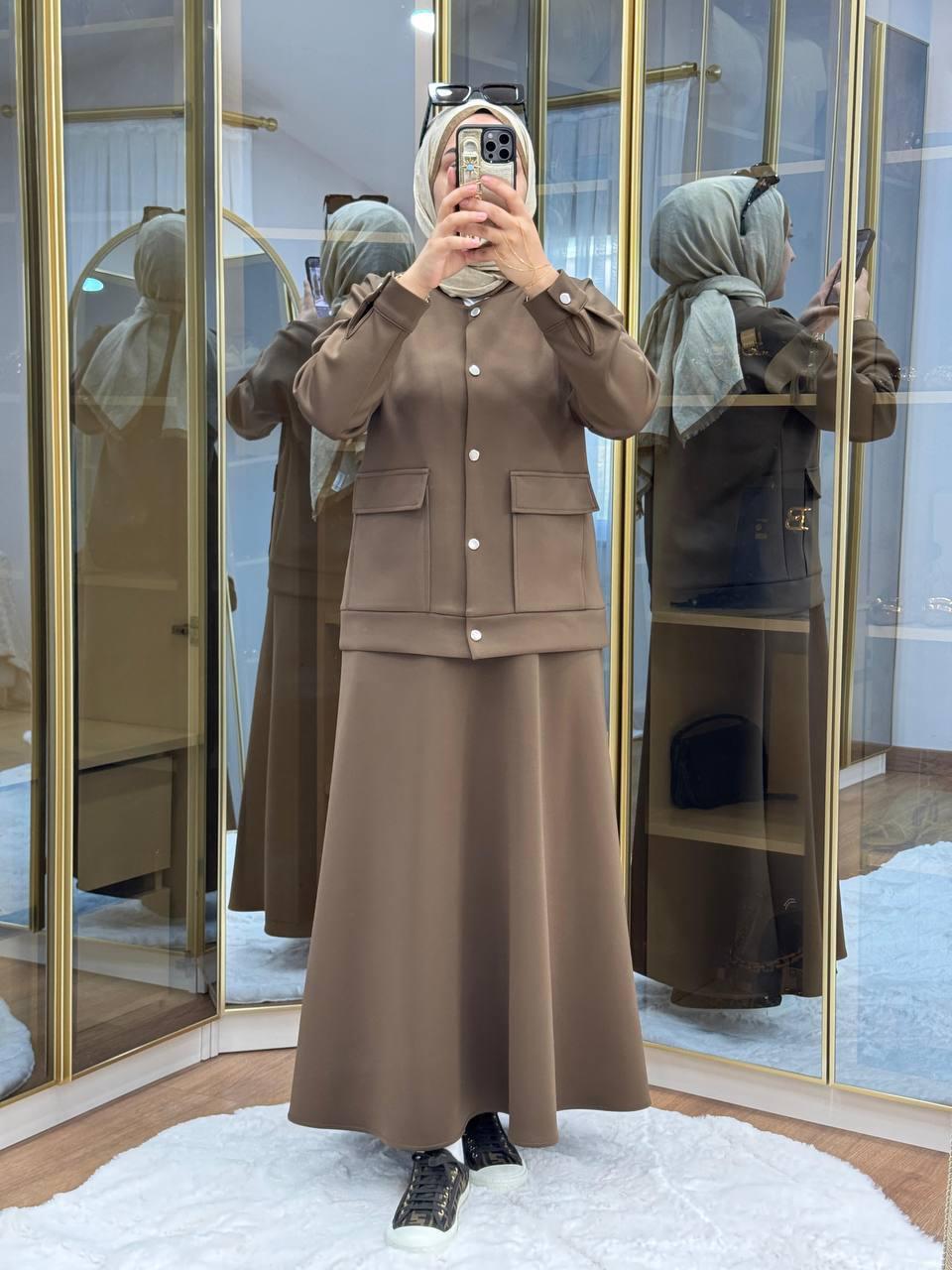 Mocha Elegance Scuba Cocoa Brown Skirt Set