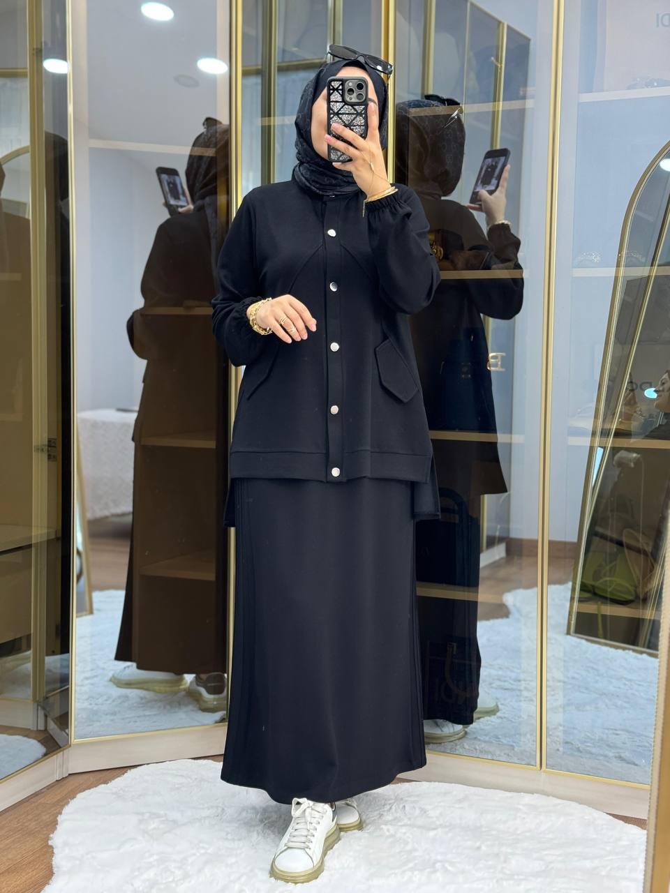 Everyday Elegance Cotton Skirt Set Navy Blue & Black Options