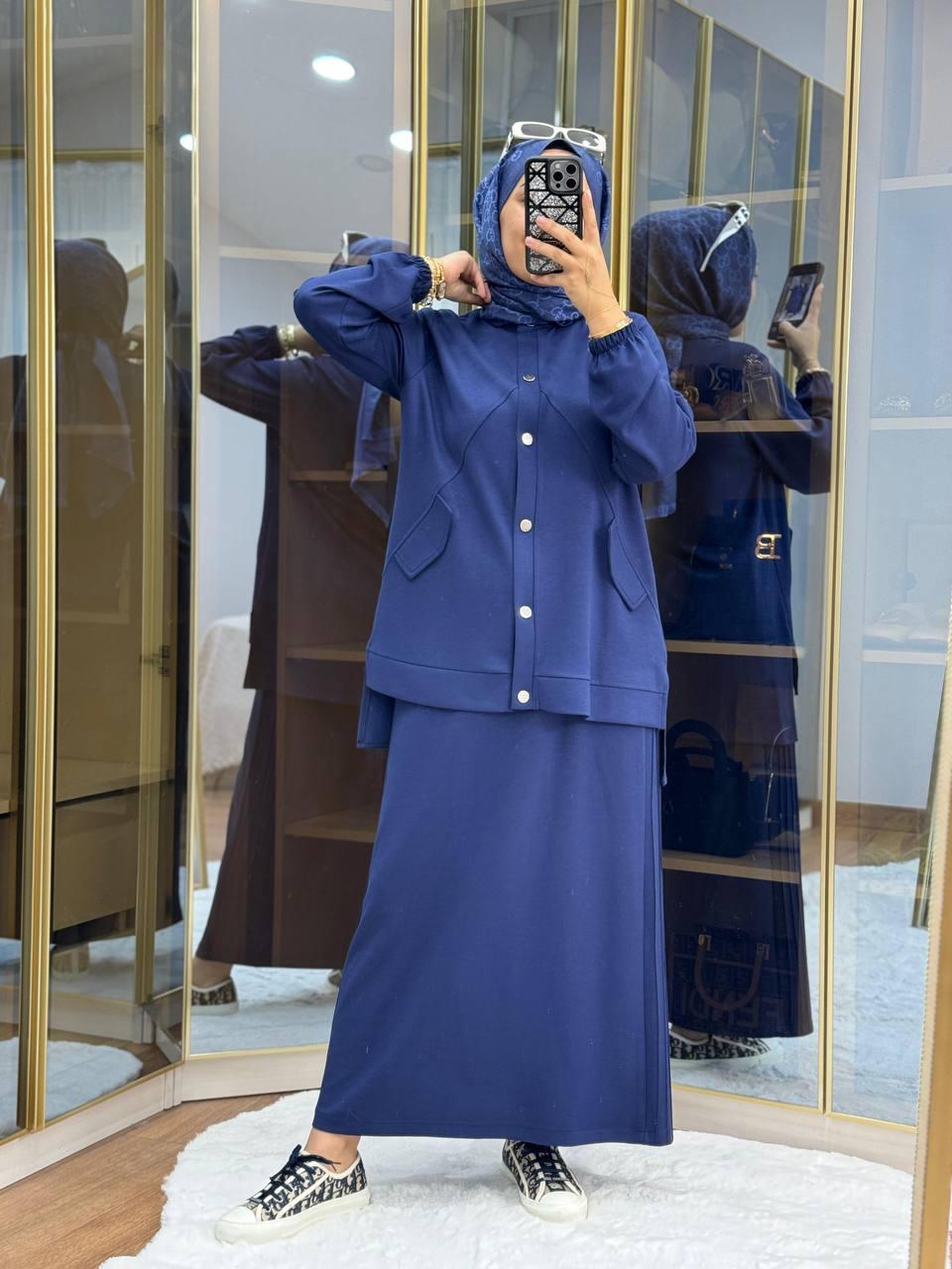 Everyday Elegance Cotton Skirt Set Navy Blue & Black Options