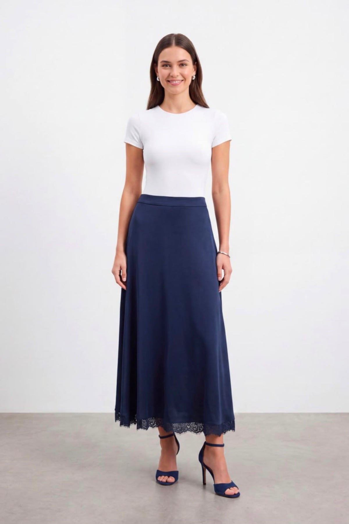 High Waisted Lace Trim Skirt