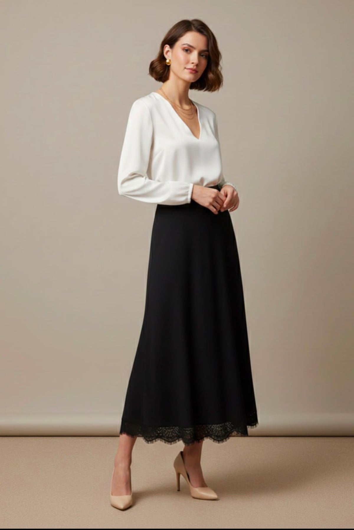 High Waisted Lace Trim Skirt