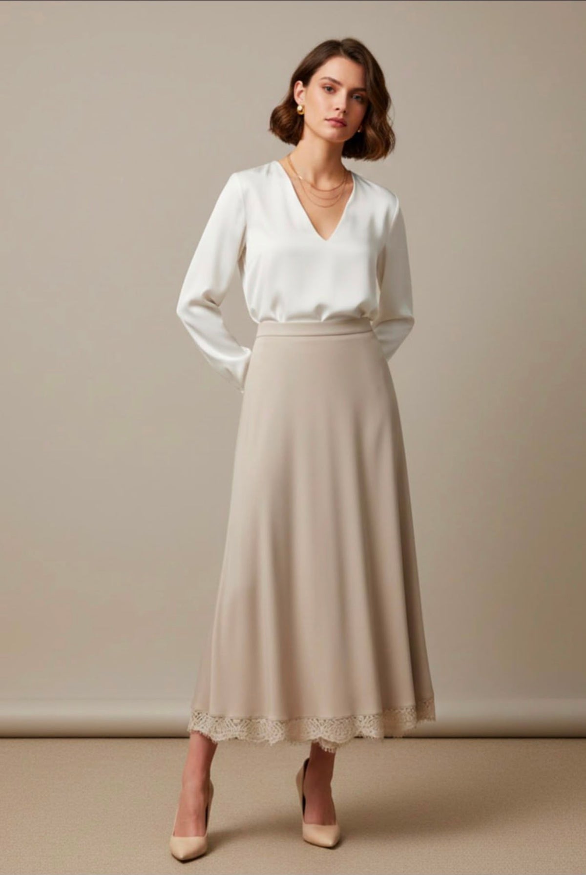 High Waisted Lace Trim Skirt
