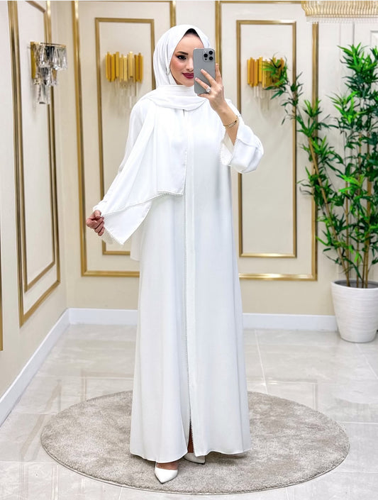 White Umrah & Hajj Zip-Front Abaya