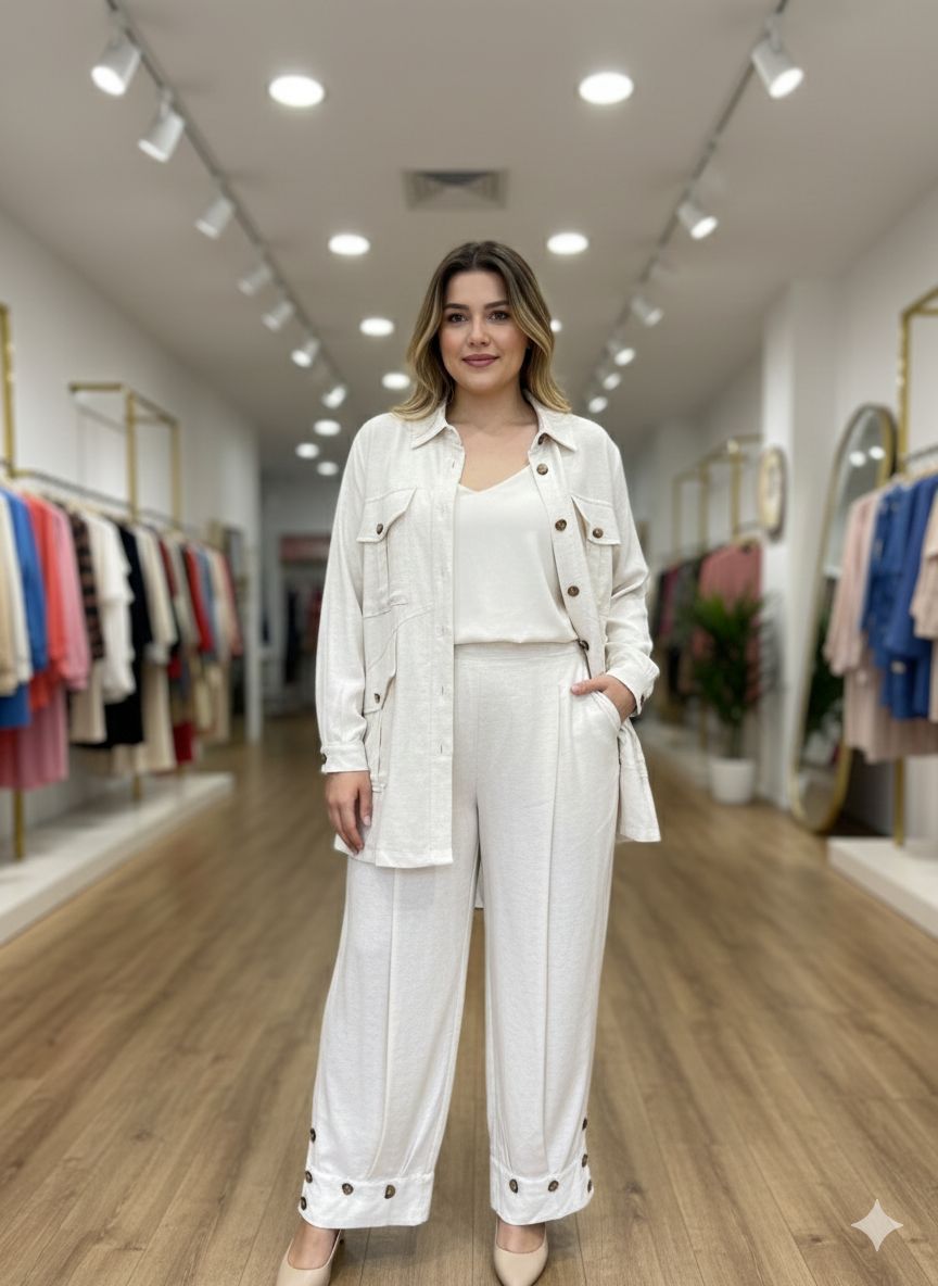 Plus Size Button-Front Top & Pants Set – Fatma Danışman