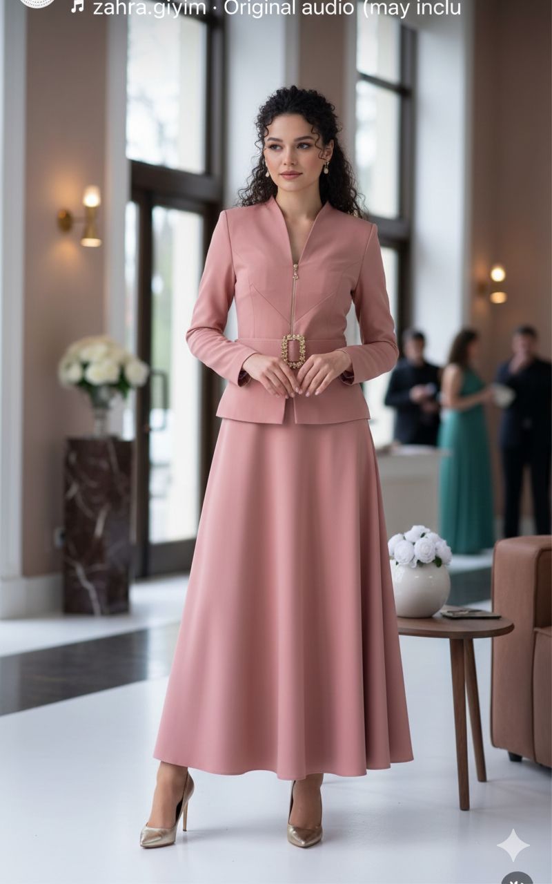 Blossom Collection Chic Two-Piece Rose Pink Set (Top & Skirt)