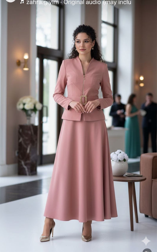 Blossom Collection Chic Two-Piece Rose Pink Set (Top & Skirt)