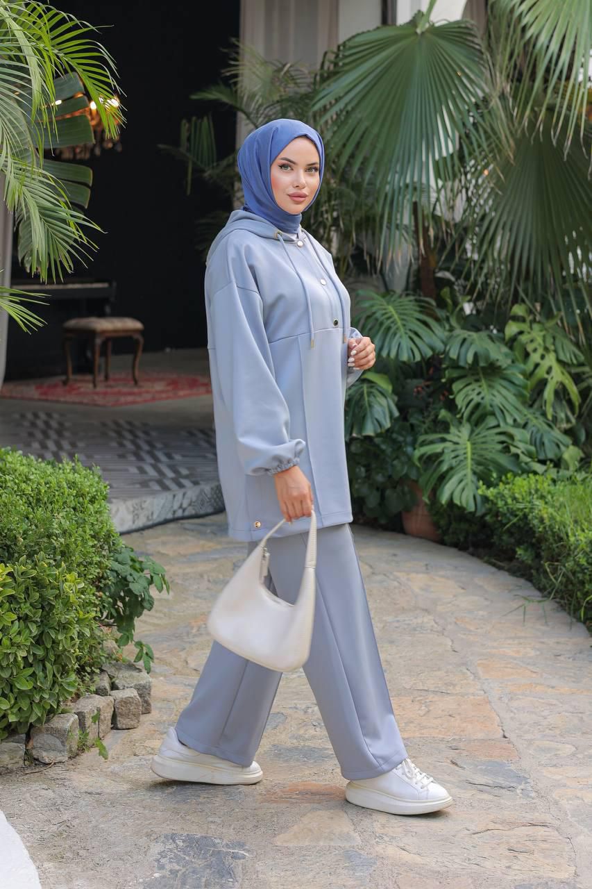 Blossom New Collection: 2-Piece Elegant Scuba Fabric Set in Stone Blue