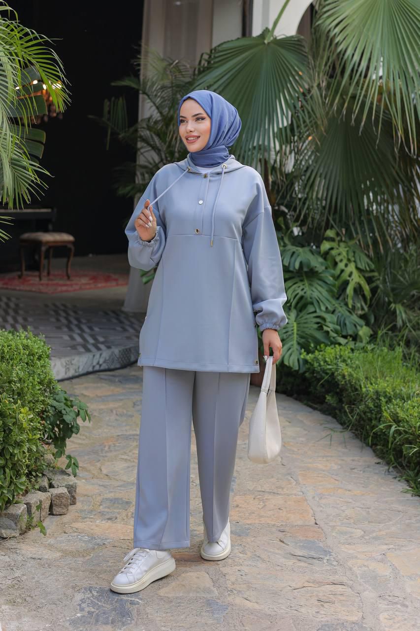 Blossom New Collection: 2-Piece Elegant Scuba Fabric Set in Stone Blue