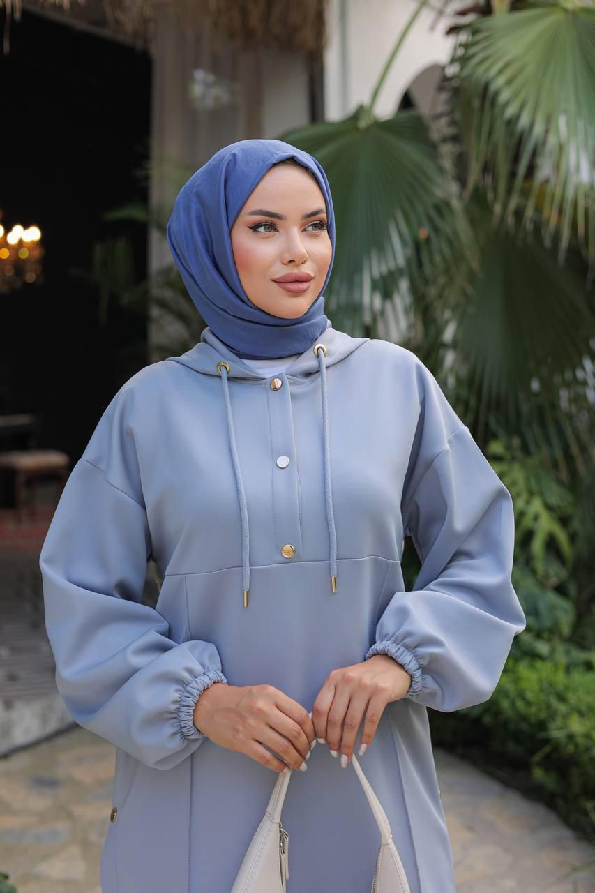 Blossom New Collection: 2-Piece Elegant Scuba Fabric Set in Stone Blue