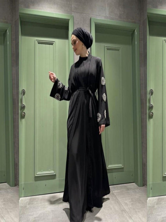 Pearl Printed  Elegant Abaya With Belt