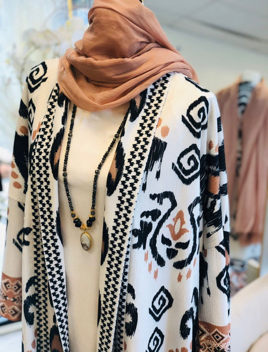 Embroidered Printed Kimono/Abaya