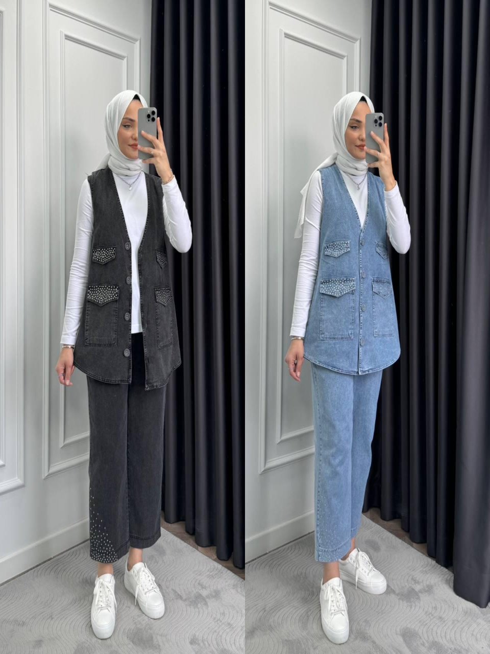 Blossom New Collection: 2-Piece Premium Quality Blue Denim Vest Set