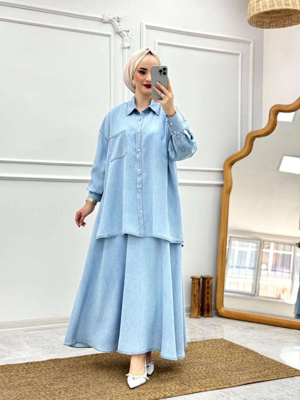 Blossom New Collection Organic 2Pcs Great Quality Light Blue Tencel Jean Set