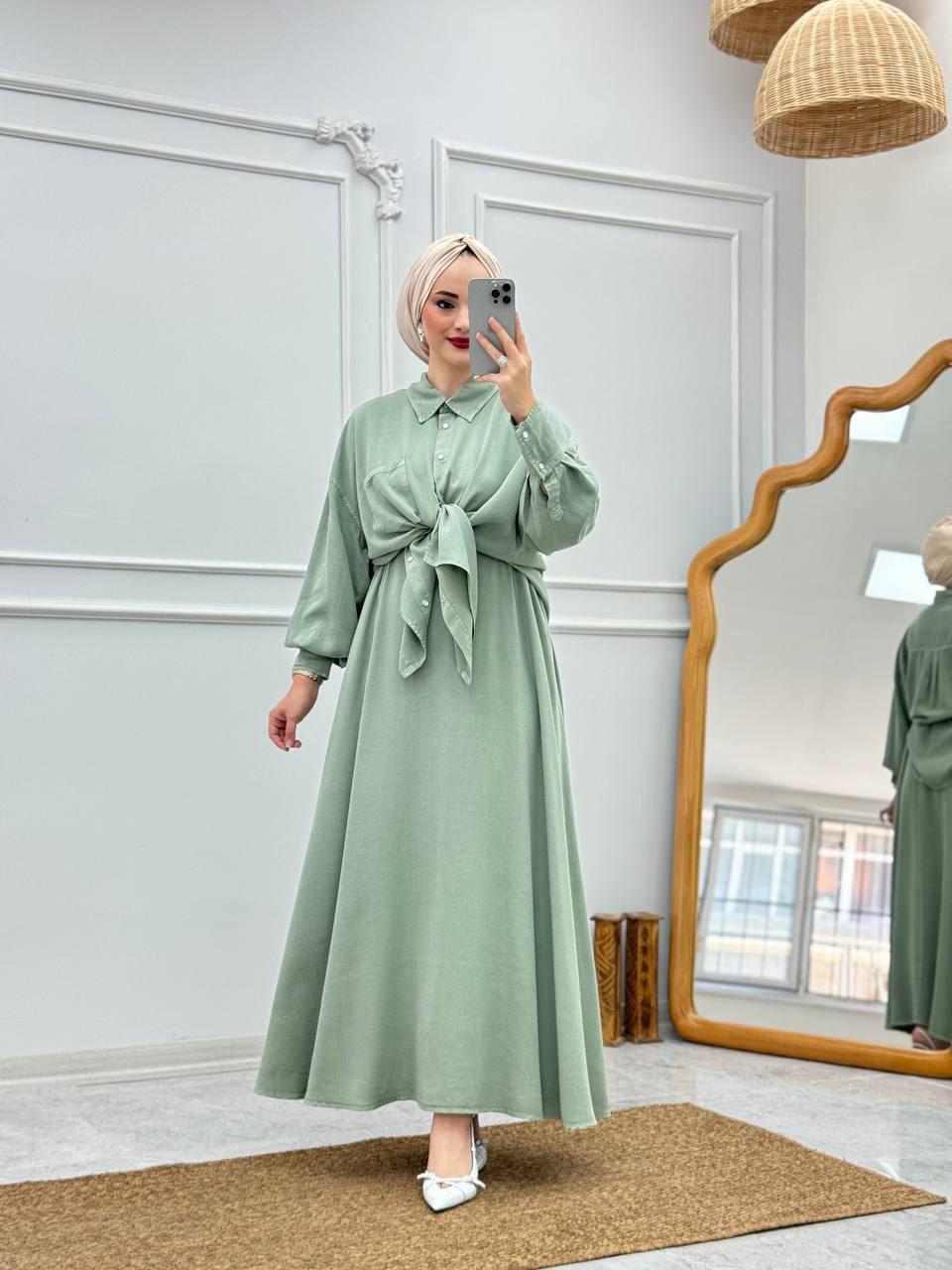 Blossom New Collection Organic 2Pcs Great Quality Sage Green Tencel Jean Set