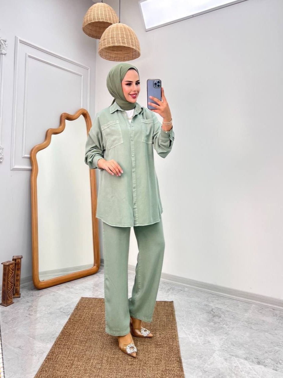 Blossom New Collection: Premium 2-Piece Sage Green %100 Organic Tencel Jean Set