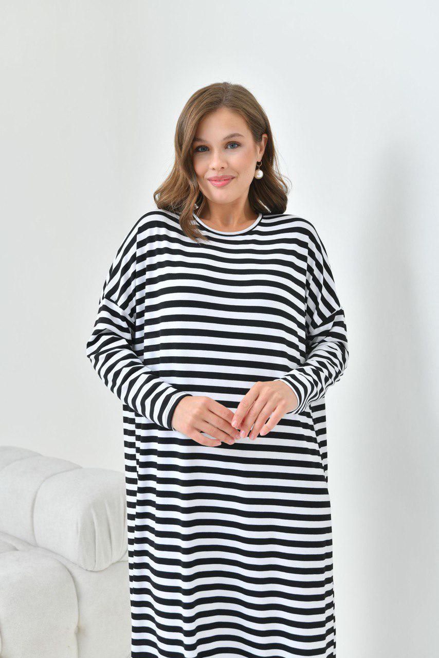 Blossom New Collection: Casual / Trendy White & Black Viscose Stripe Dress