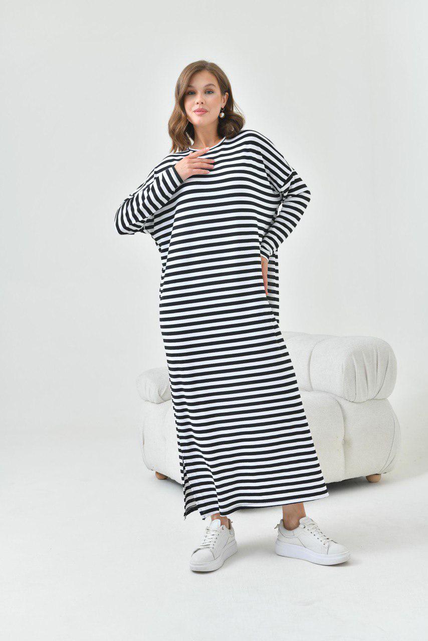 Blossom New Collection: Casual / Trendy White & Black Viscose Stripe Dress