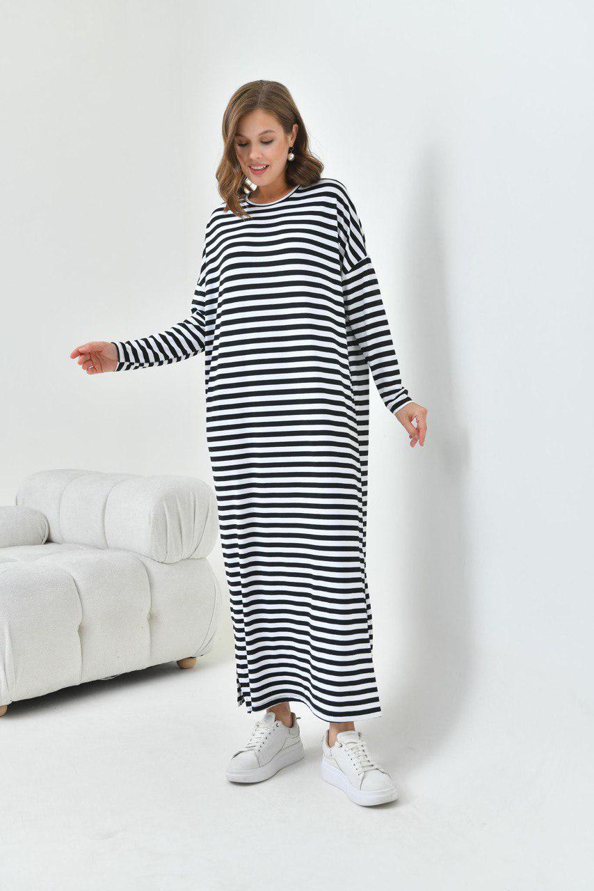 Blossom New Collection: Casual / Trendy White & Black Viscose Stripe Dress