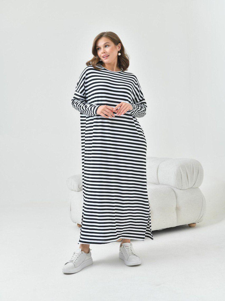 Blossom New Collection: Casual / Trendy White & Black Viscose Stripe Dress