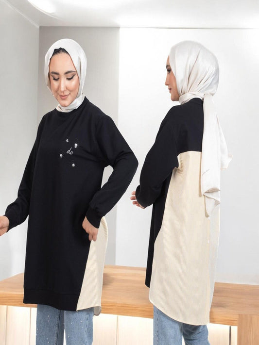 Blossom New Collection: Stylish / Trendy Black & Beige Tunic