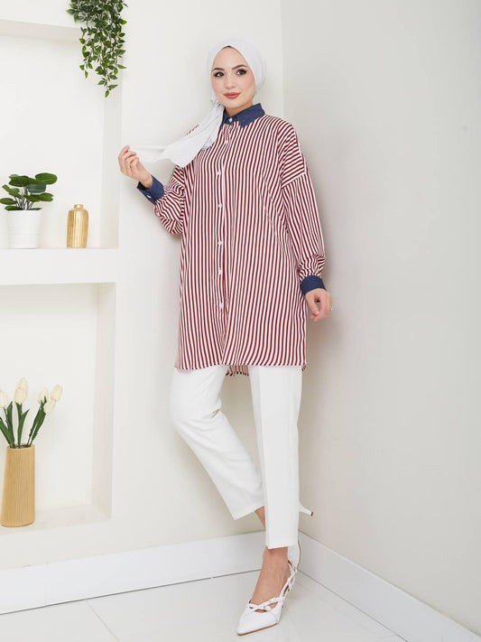Red Striped Blossom Collection Cotton Shirt